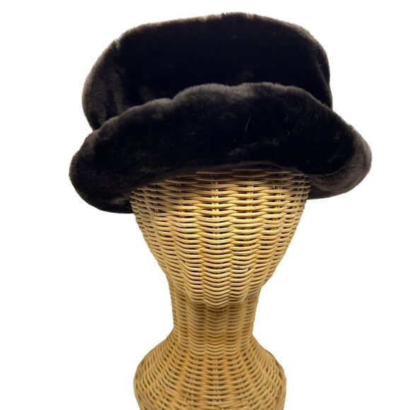 Betmar Hat New York Black Brown Faux Fur Lined Winter Made in USA Women Vintage